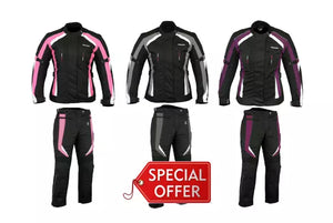 RKSports Motorbike Waterproof Ladies Colored Combo Textile Jacket + Trousers CE