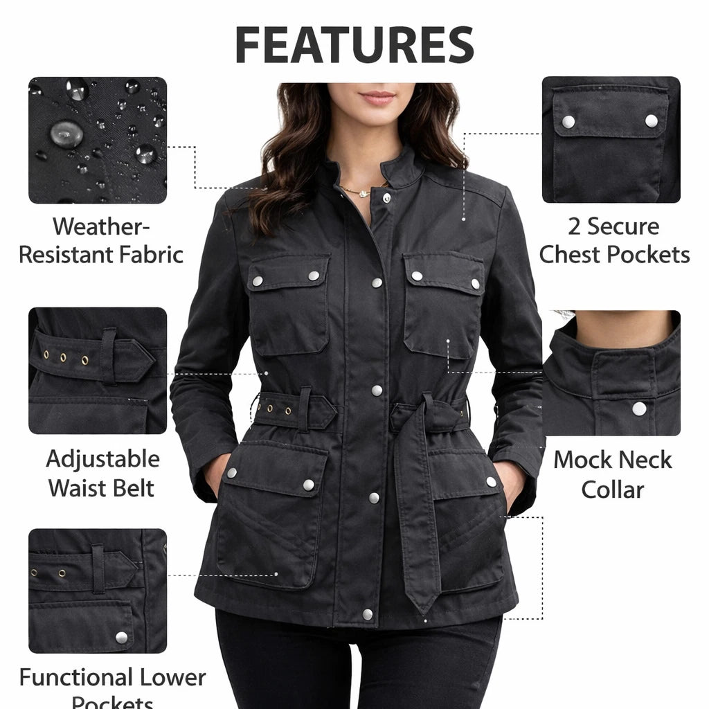 Ladies Textile Belted Motorcycle Jacket – All-Weather Riding Gear by RK Sports