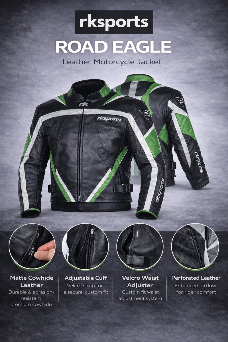 Rk Sports Road Eagle Blue Red Grey Leather Motorcycle Jacket