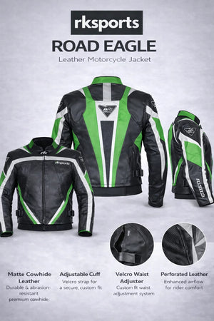 Rk Sports Road Eagle Grey Leather Motorcycle Jacket