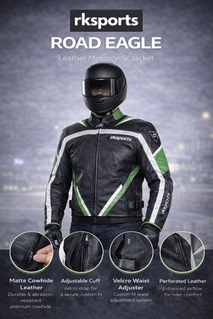 Rk Sports Road Eagle Grey Leather Motorcycle Jacket