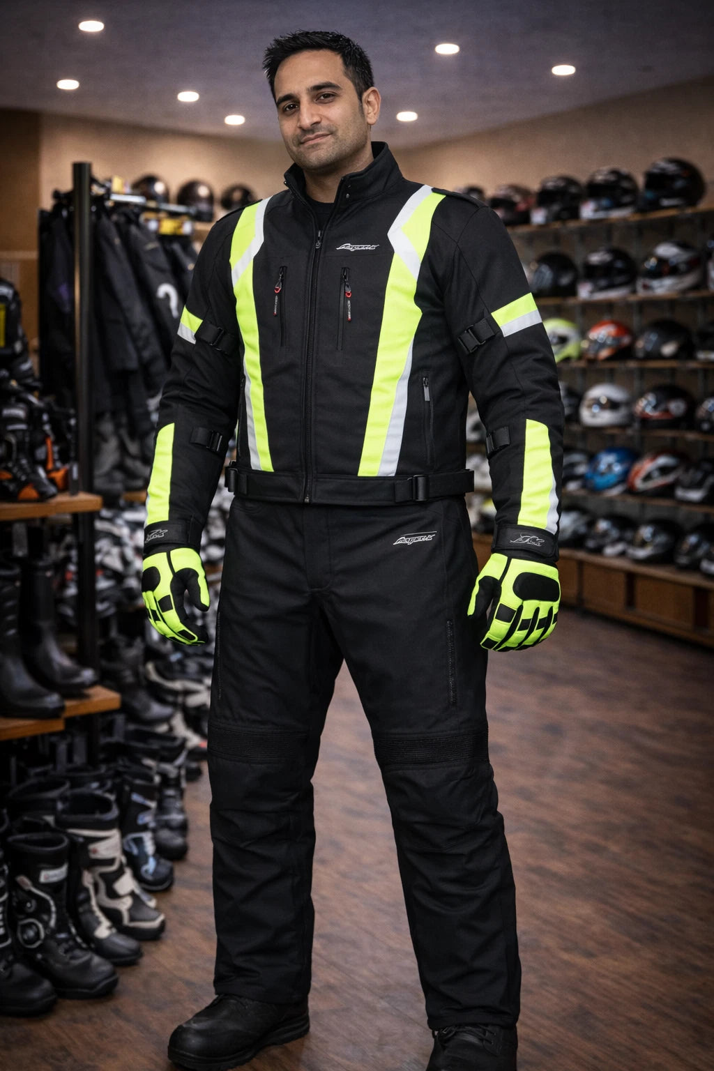 RKSports 1509 Motorbike Waterproof Yellow Suit Gloves Trousers Jacket CE Mens