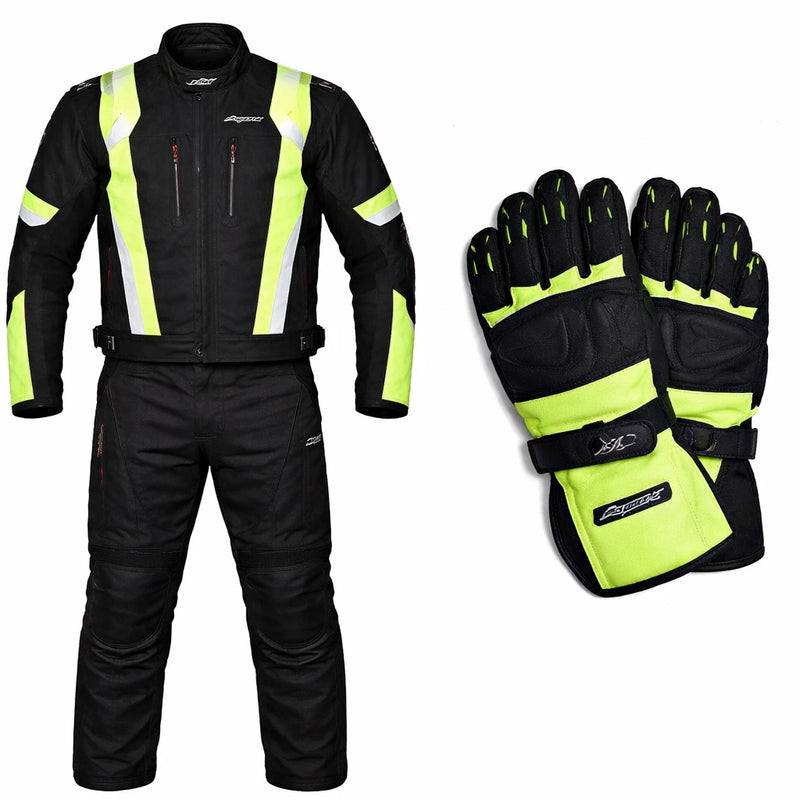 RKSports 1509 Motorbike Waterproof Yellow Suit Gloves Trousers Jacket CE Mens