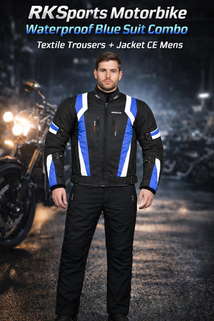 RK Sports Motorbike Waterproof Blue Suit Combo Textile Trousers + Jacket CE Men's