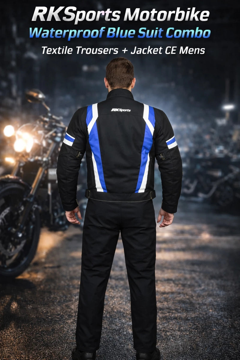 RK Sports Motorbike Waterproof Blue Suit Combo Textile Trousers + Jacket CE Men's