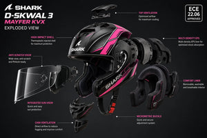 Shark D-Skwal 3 MAYFER KVX Black/Pink MotorcycleCrash FullFaceECE22.06Helmet