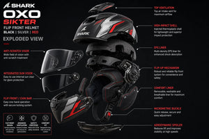 Shark OXO Sikter Flip Front Helmet (Black|Silver|Red)