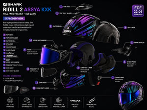 Shark Ridill 2 Assya Motorcycle Motorbike Full Face Helmet Purple Black Blue KXK