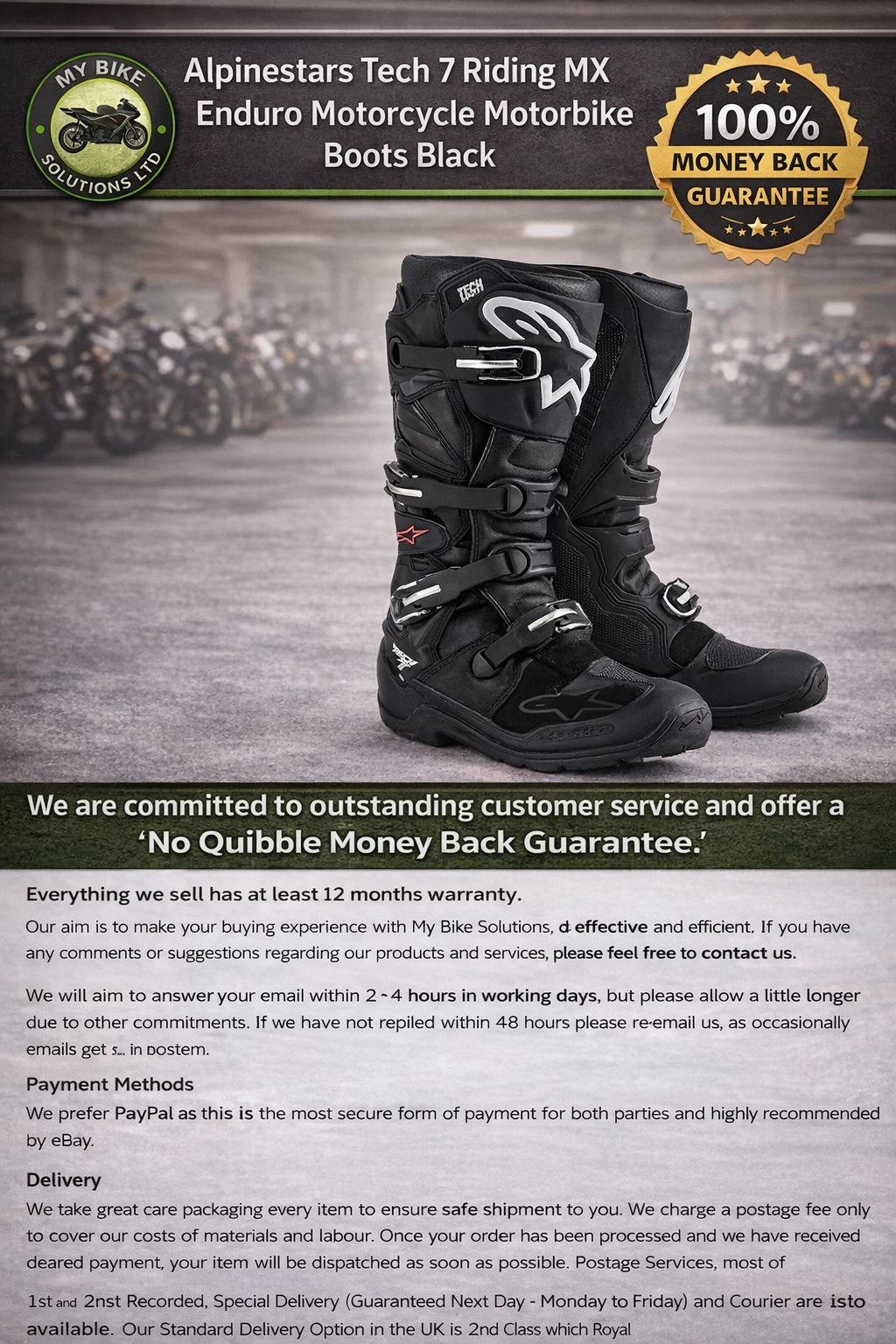 Alpinestars Tech 7 Riding mx enduro motorcycle Motorbike Boots Black