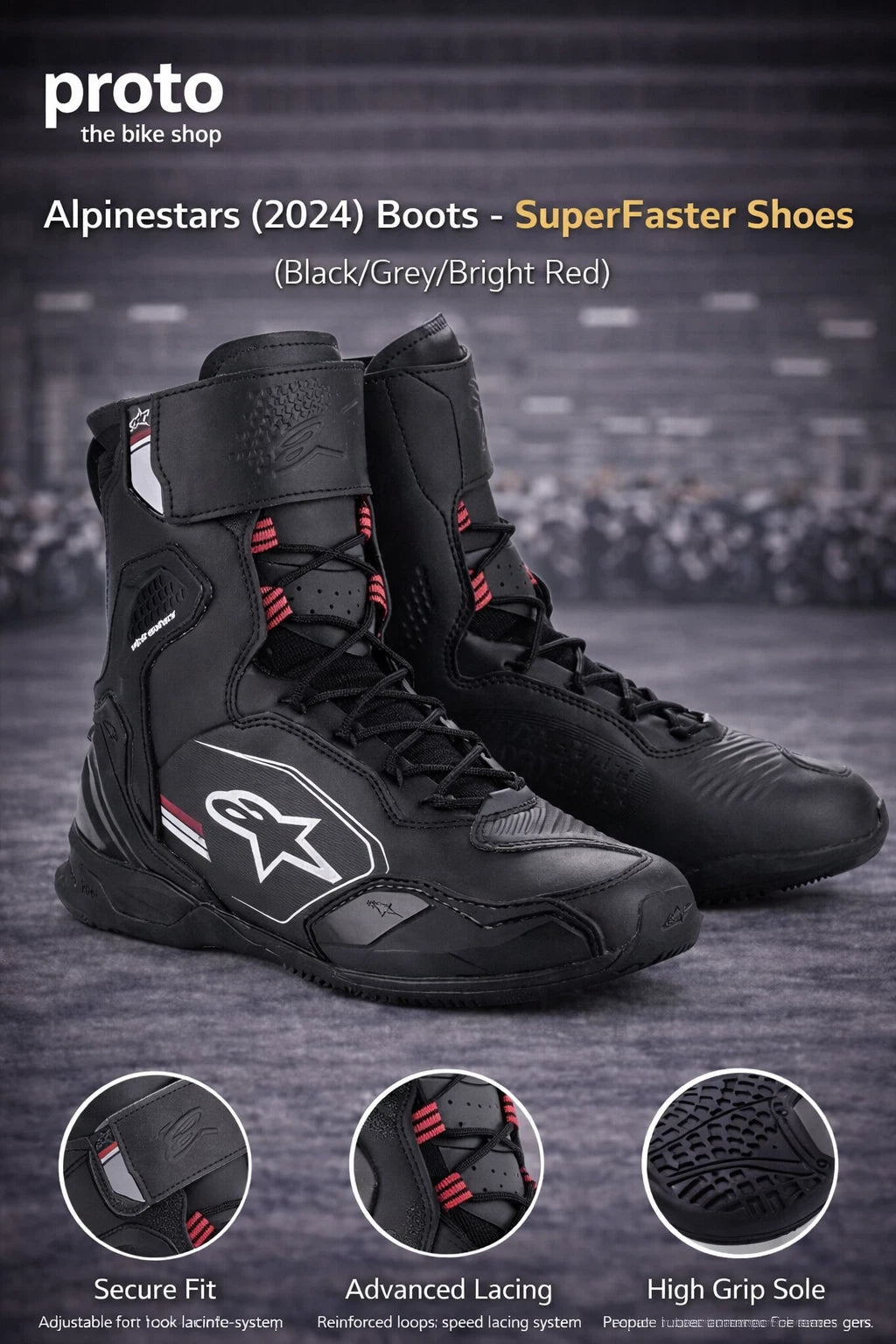Alpinestars (2024) Boots - SuperFaster Shoes (Black/Grey/Bright Red)