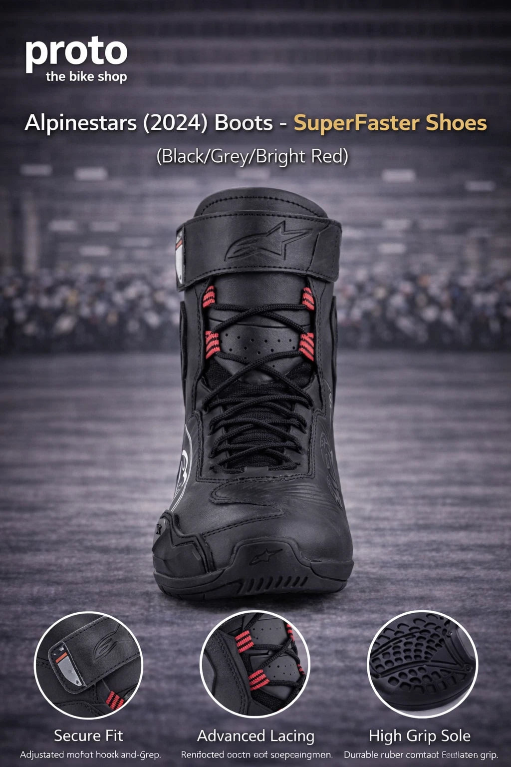 Alpinestars (2024) Boots - SuperFaster Shoes (Black/Grey/Bright Red)