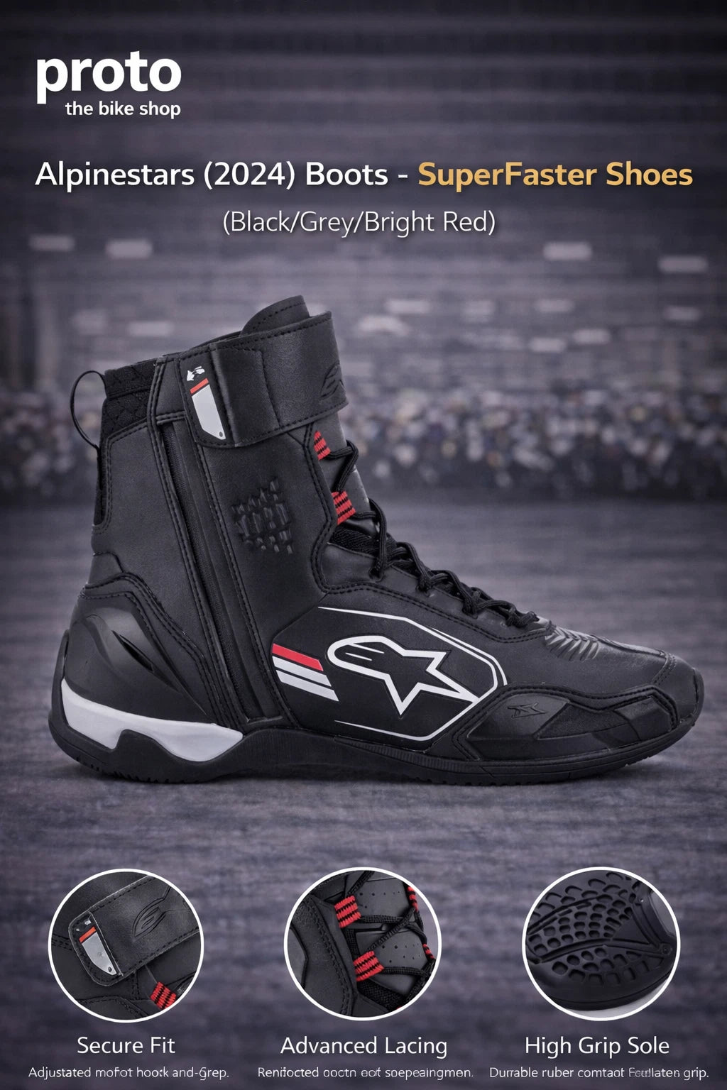 Alpinestars (2024) Boots - SuperFaster Shoes (Black/Grey/Bright Red)