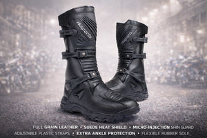 RKSPORTS MENS MOTORCYCLE MOTORBIKE RK-16 ADVENTURE BLACK LEATHER BOOTS
