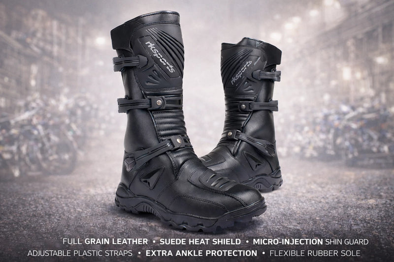 RKSPORTS MENS MOTORCYCLE MOTORBIKE RK-16 ADVENTURE BLACK LEATHER BOOTS