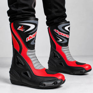LV14 Motorcycle Motorbike Red Leather Water resistant Winter Race Boots