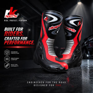 LV14 Motorcycle Motorbike Red Leather Water resistant Winter Race Boots