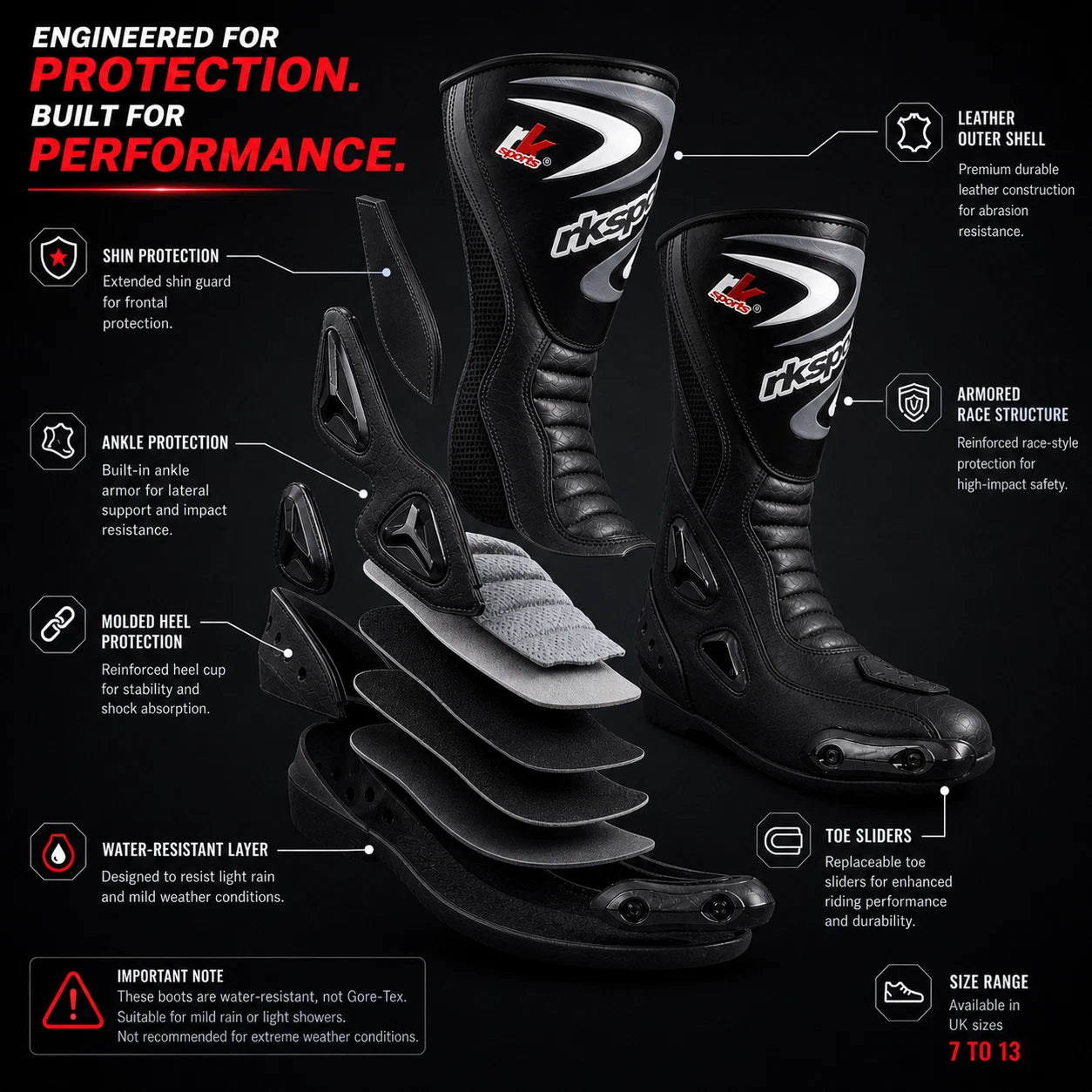 LV14 Motorcycle Motorbike Red Leather Water resistant Winter Race Boots