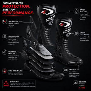 LV14 Motorcycle Motorbike Red Leather Water resistant Winter Race Boots
