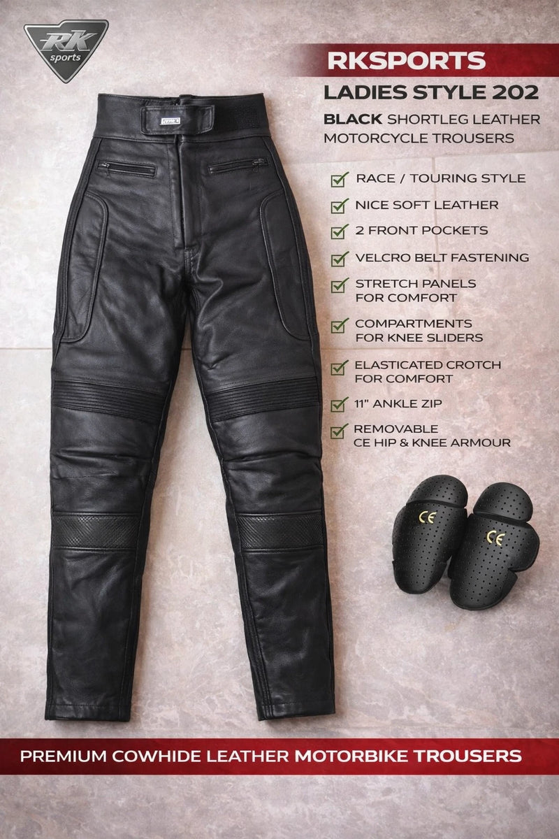 rksports Leather Style 202 Shortleg Cowhide Motorcycle Trousers