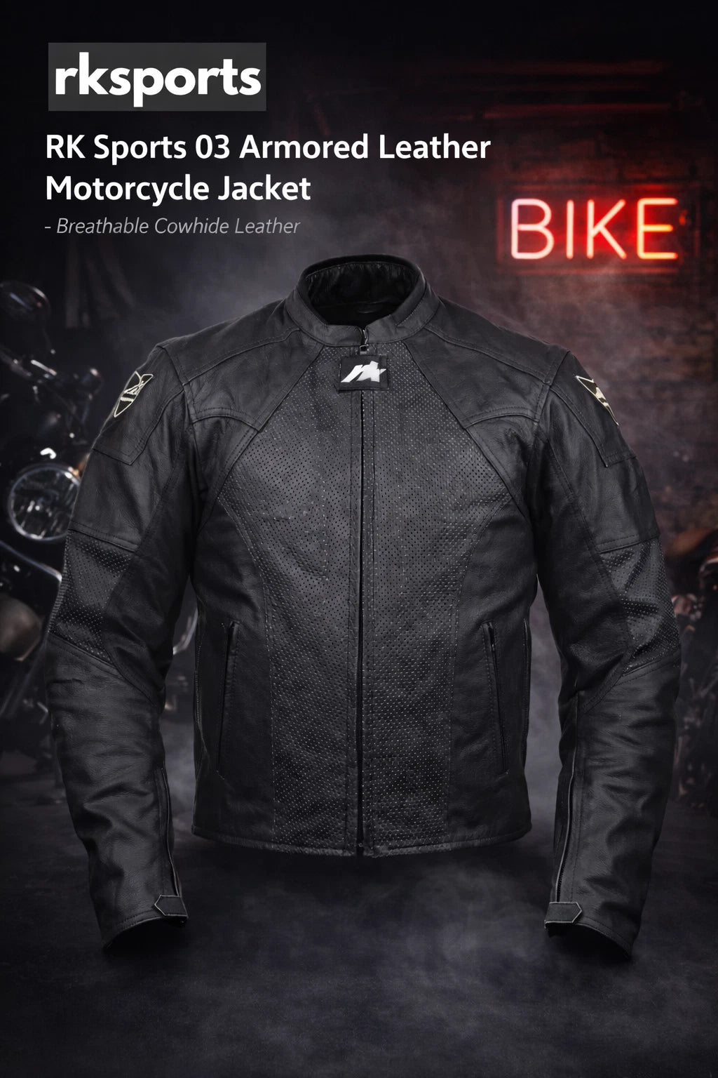 Blouson de moto en cuir de protection RK Sports 03