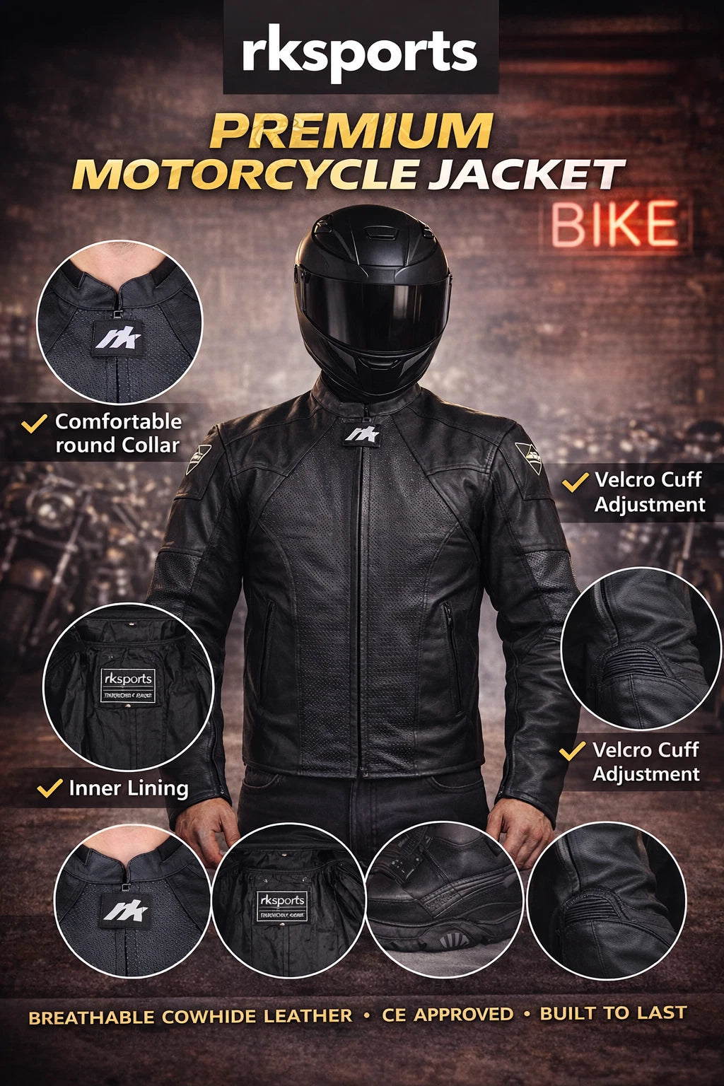 Blouson de moto en cuir de protection RK Sports 03