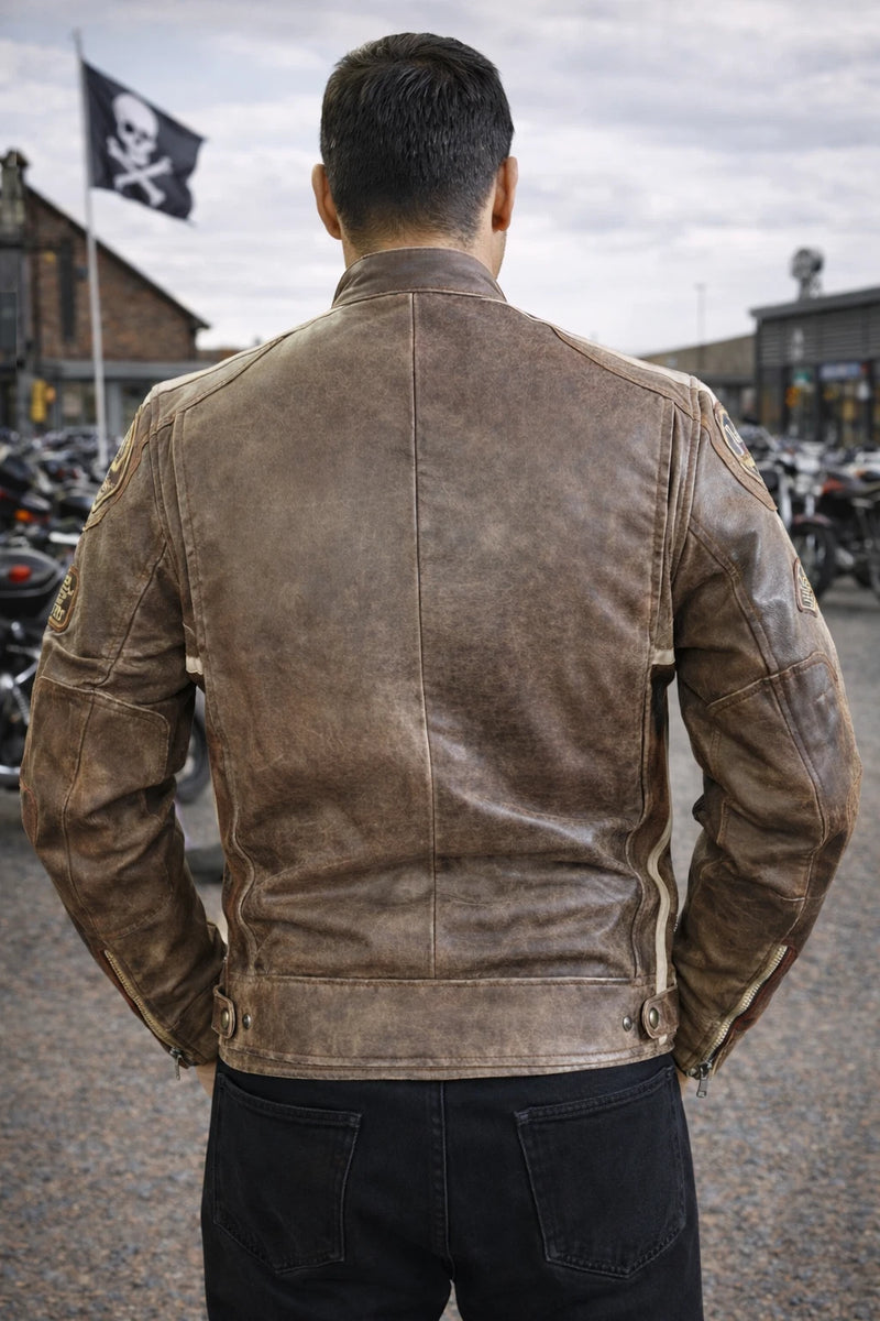 Blouson Moto RK Sports Marron Style Rétro Avec Protections