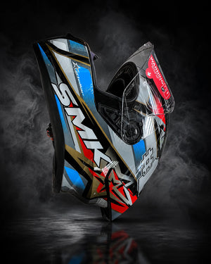 SMK STELLAR SPORT UNO GL657 MOTORCYCLE HELMET BLUE RED GREY - FREE DARK VISOR