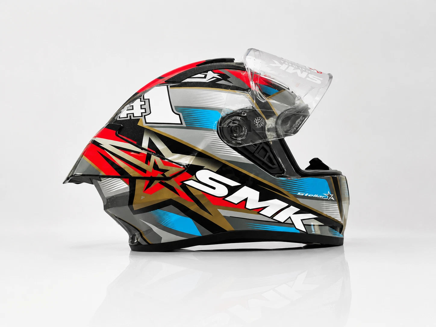 SMK STELLAR SPORT UNO GL657 MOTORCYCLE HELMET BLUE RED GREY - FREE DARK VISOR