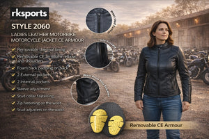 RKSports STYLE 2060 LADIES LEATHER MOTORBIKE MOTORCYCLE JACKET CE ARMOUR