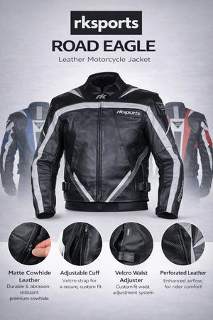 Rk Sports Road Eagle Grey Leather Motorcycle Jacket