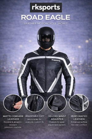 Rk Sports Road Eagle Grey Leather Motorcycle Jacket