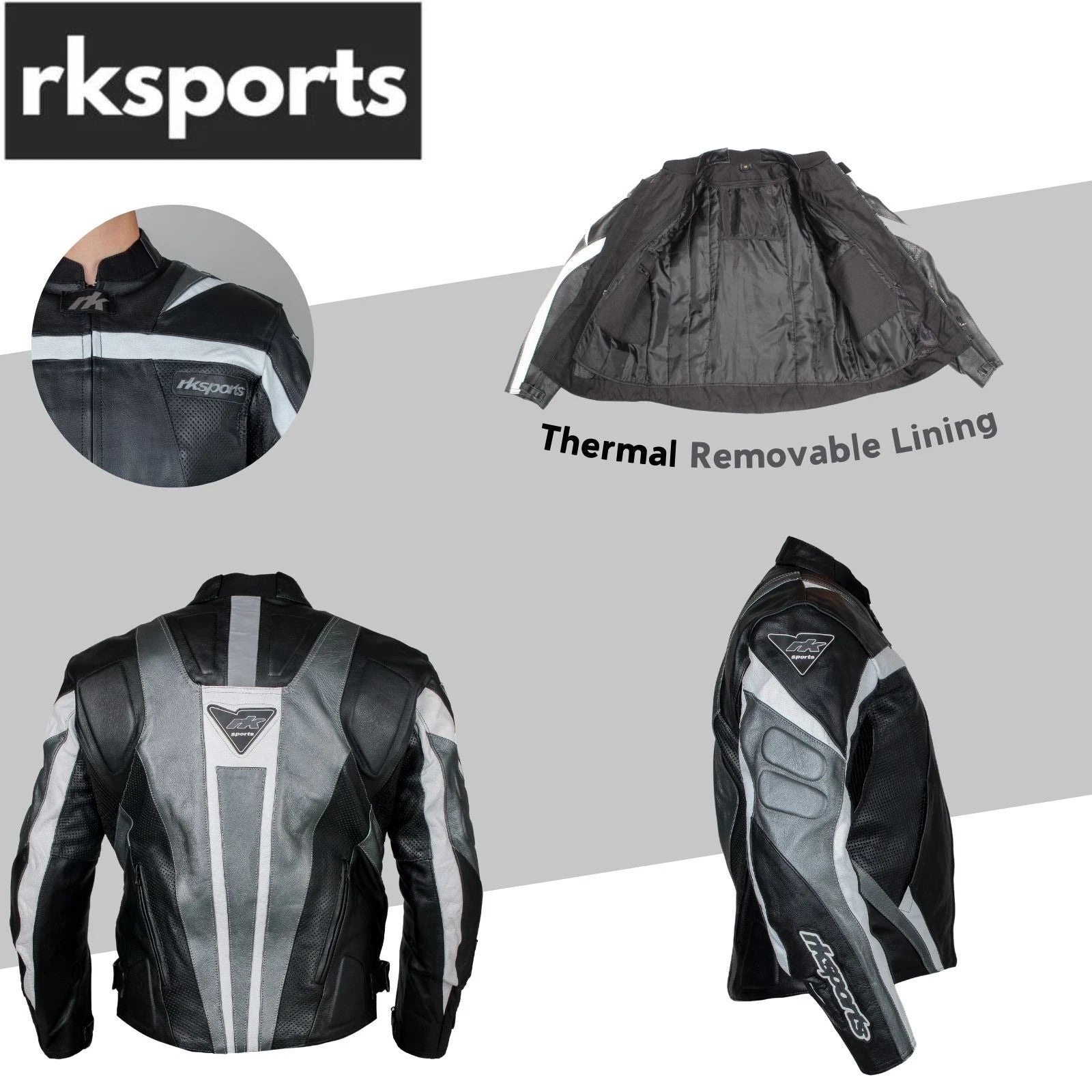 Rk Sports Road Eagle Grey Leather Motorcycle Jacket