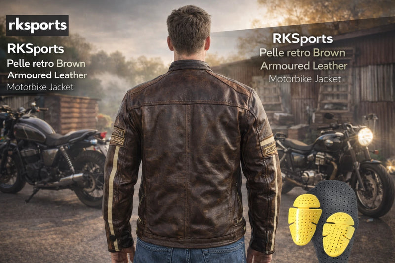RKSports Pelle retro Brown Armoured Leather Motorbike Jacket