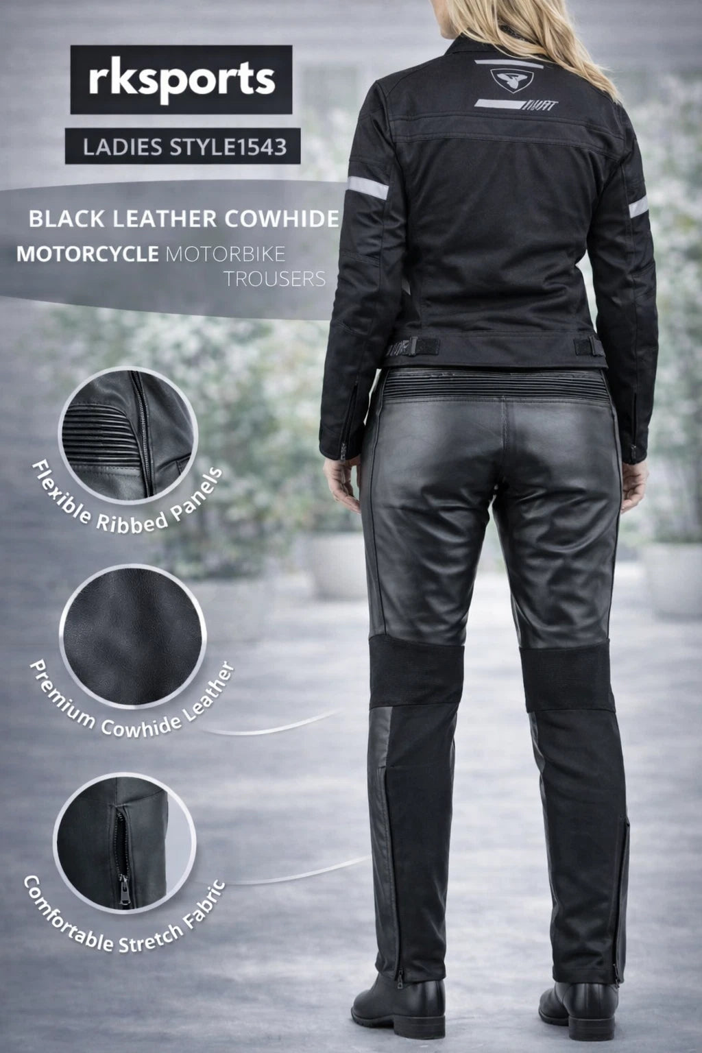 Rksports Ladies 455 Motorcycle Motorbike Waterproof Leather Trouser