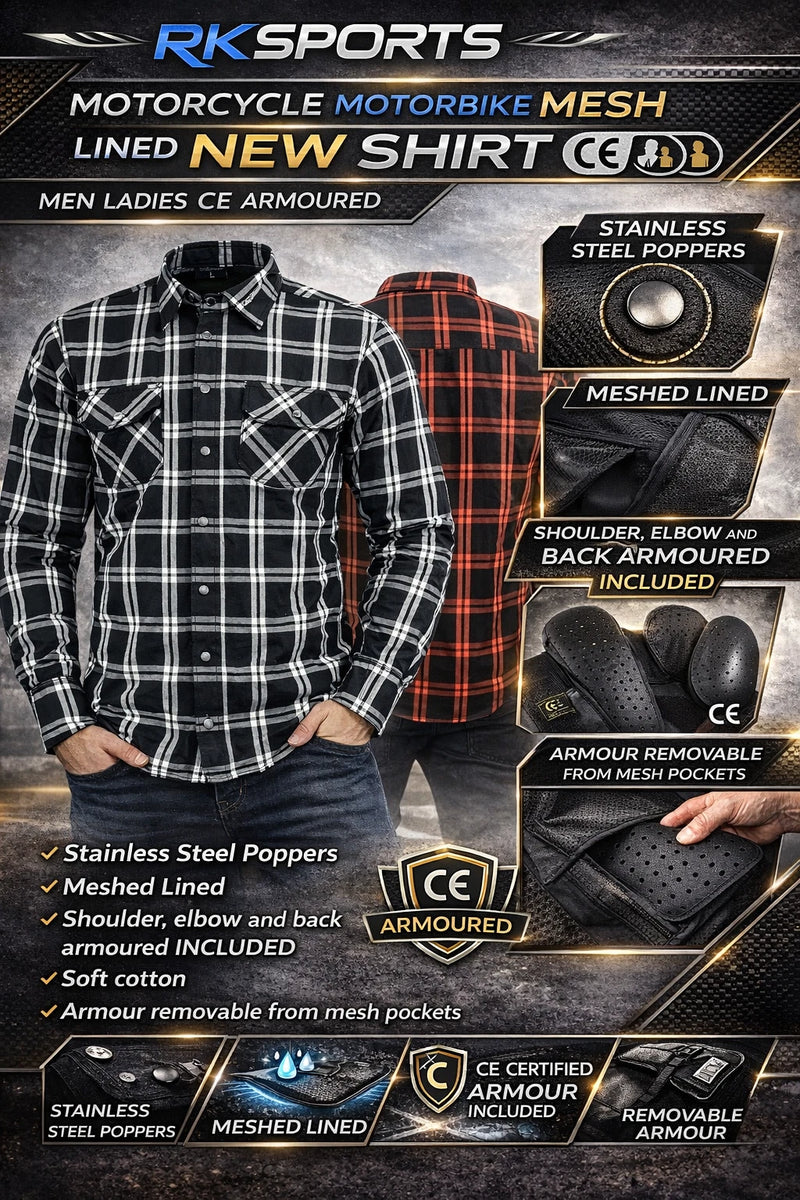 RKsports Motorcycle Motorbike Mesh OLD Lined New Shirt Men Ladies CE Armoured