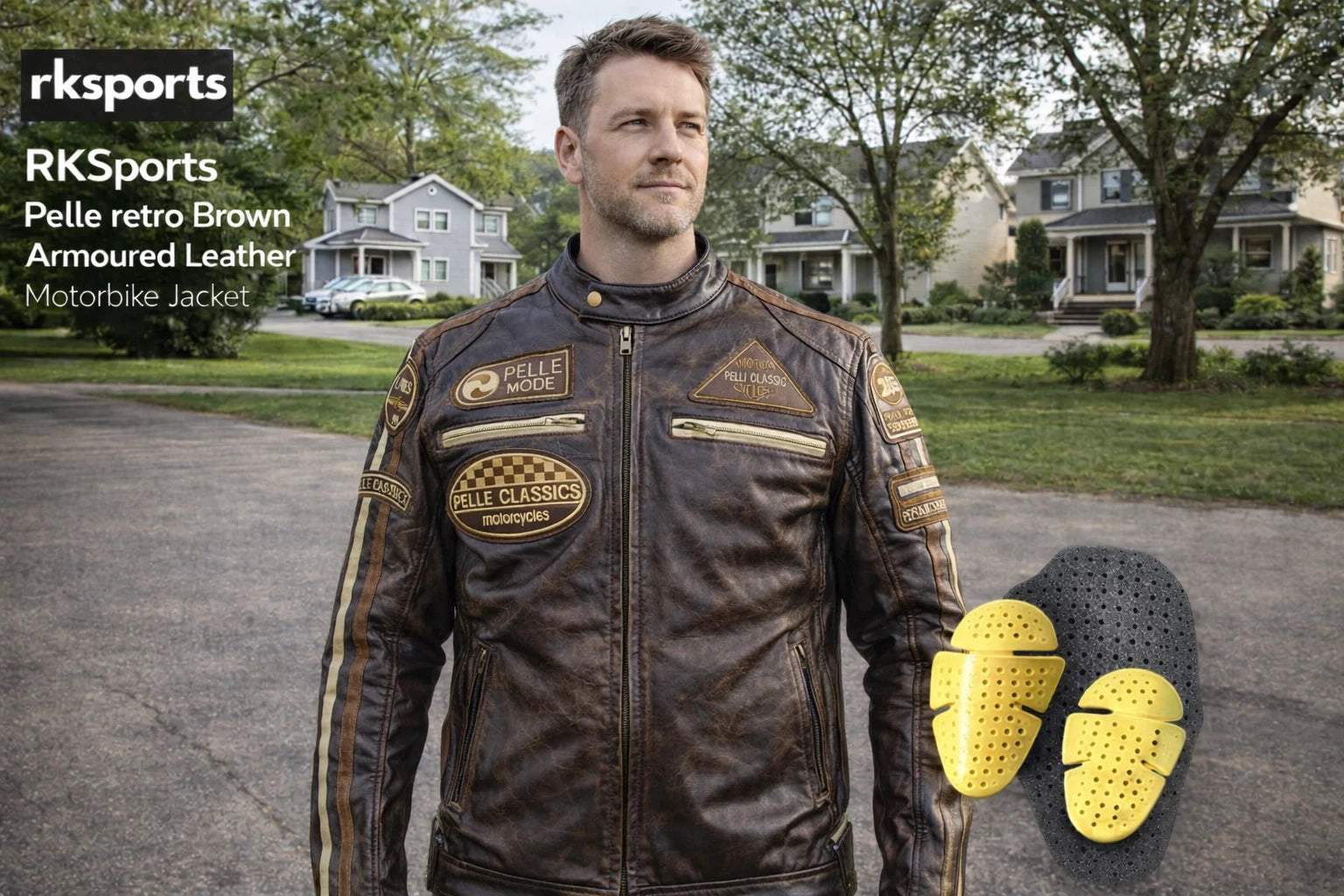 RK Sports Blouson de moto rétro en cuir