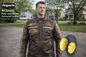 RK Sports Blouson de moto rétro en cuir