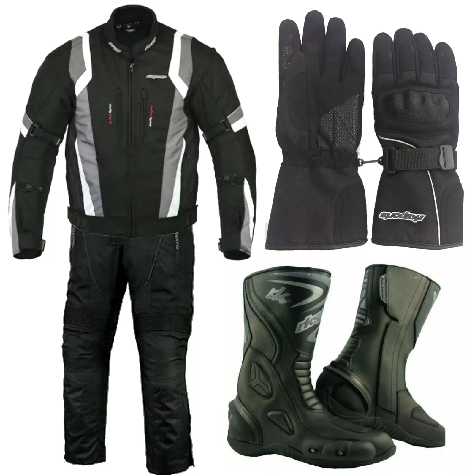 RKSports 1509 Motorbike Waterproof Grey Suit Glove Boots Trousers Jacket CE Mens