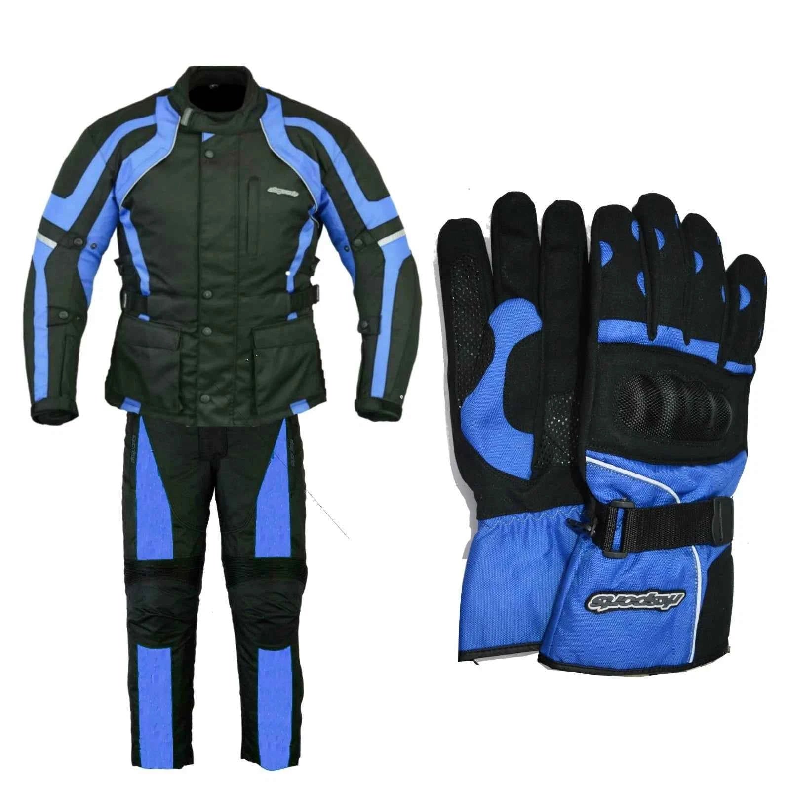 RKSports Commander Motorbike Waterproof Blue Suit Gloves Trousers Jacket CE Mens