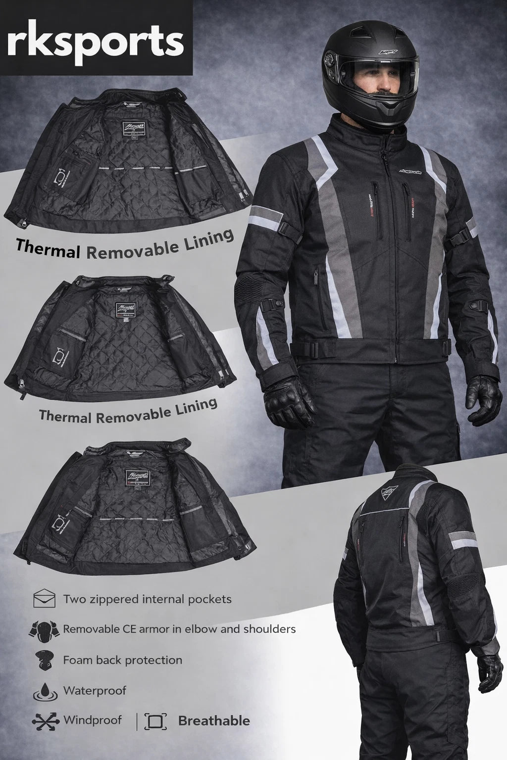 RKSports 1509 MENS WATERPROOF TEXTILE MOTORBIKE MOTORCYCLE JACKET CE ARMOUR