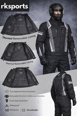 RKSports 1509 MENS WATERPROOF TEXTILE MOTORBIKE MOTORCYCLE JACKET CE ARMOUR