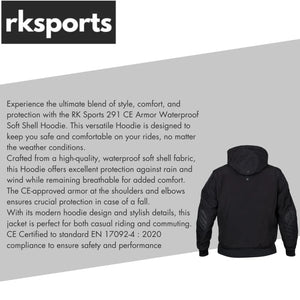 RK Sports CE Armure Souple Armoured Moto Hoodie
