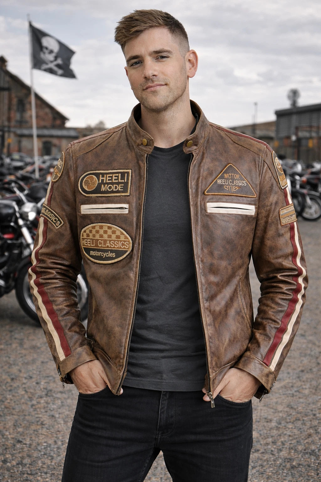 Blouson Moto RK Sports Marron Style Rétro Avec Protections