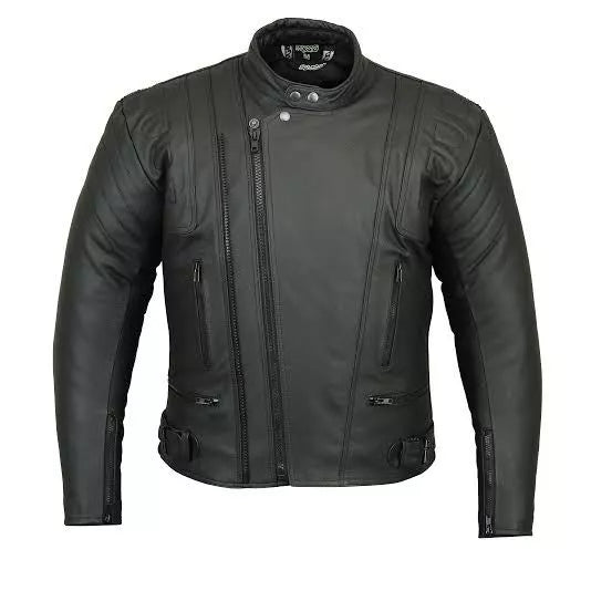 Mens FXT Leather Fashion MOTORCYCLE MOTORBIKE JACKET ARMOUR IN BLACK
