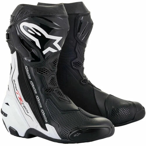 Alpinestars Supertech R Boots Motorbike Motorcycle Sports Track Race Black White