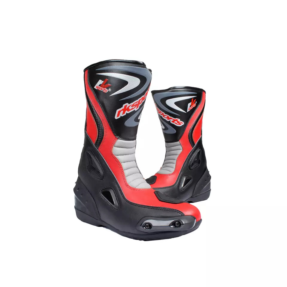 LV14 Motorcycle Black Blue Red Armoured Leather Waterproof Motorbike Race Boots