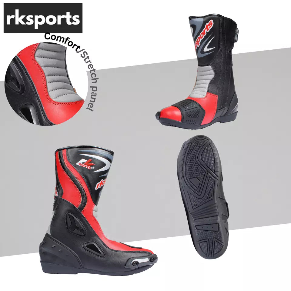 LV14 Motorcycle Black Blue Red Armoured Leather Waterproof Motorbike Race Boots