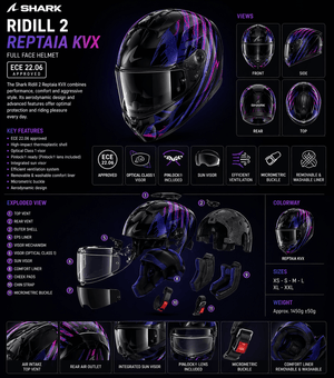 Shark Ridill 2 Reptaia Kvx Full Face Motorcycle Helmet