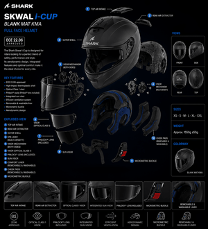 Casque moto intégral Shark Skwal I-Cup Blank Mat Kma