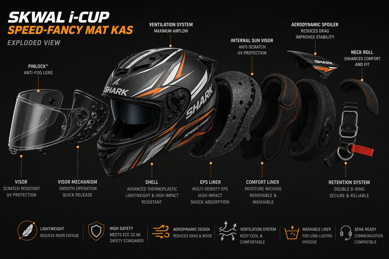 Casque intégral de moto Shark Skwal I-Cup Speed-Fancy Mat Kas